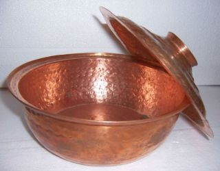 Arts & Crafts Hammered Copper Bowl With Lid Set photo