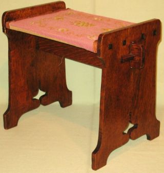 Antique Mission Oak Stool Bench Seat Stand Needlepoint photo
