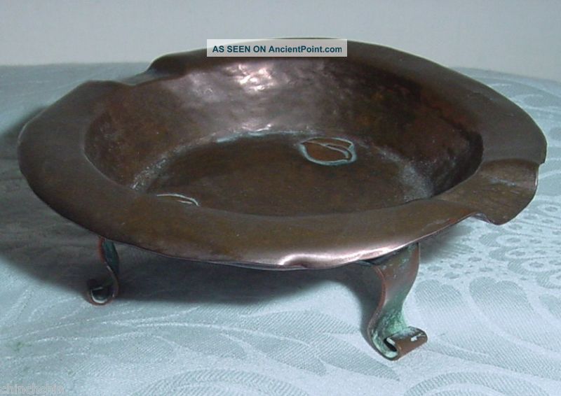 Arts & Crafts Mission Hand Crafted Hand Hammered Mini Copper Ashtray Rich Patina Arts & Crafts Movement photo