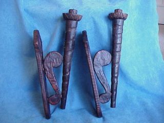 Pair Of Antique Carved Wood Gothic Arts & Crafts Torch Spanish Candle Sconces photo