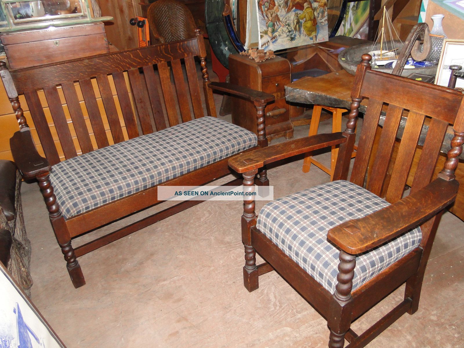Arts And Craft Era Settee And Chair Set In Oak Arts & Crafts Movement photo
