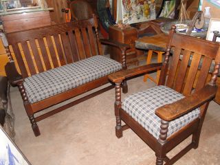 Arts And Craft Era Settee And Chair Set In Oak photo