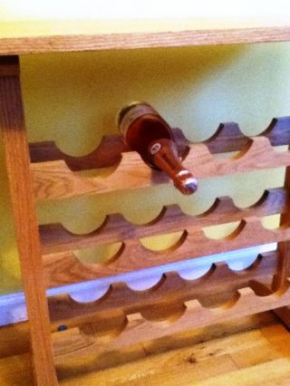 Red Oak Trestle Table With Wine Rack Base,  Custom Made photo