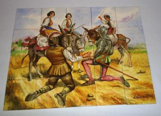 Vtg Tile Mural Spanish Revival Mission Quixote For Table Or Wall Hanging photo