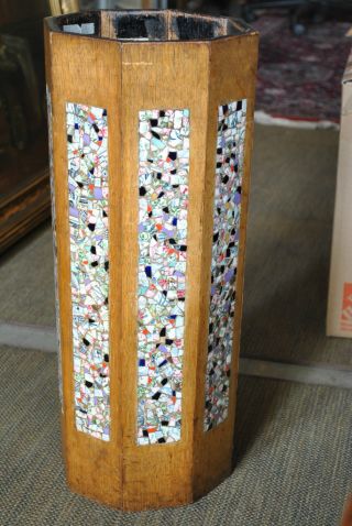 Vintage Oak And Mosaic Arts And Crafts Umbrella Stand photo