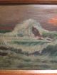 Antique American Seascape Waves Oil On Wood Board Special Frame Fine Painting Arts & Crafts Movement photo 2