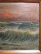 Antique American Seascape Waves Oil On Wood Board Special Frame Fine Painting Arts & Crafts Movement photo 3