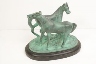 Rustic Arts & Crafts Bronze Twin Horses Sculpture Or Statue - - Item photo