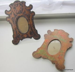 2 Antique Wooden Pokerwork Standing Photo Frames - Highly Decorative photo