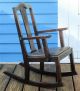 Arts & Crafts Or Mission Style Childs Antique Wood Rocking Chair W/leather Seat 1900-1950 photo 9