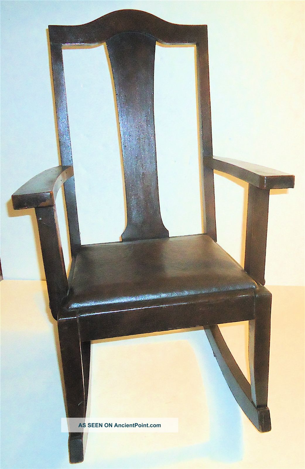 Arts & Crafts Or Mission Style Childs Antique Wood Rocking Chair W/leather Seat 1900-1950 photo