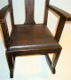 Arts & Crafts Or Mission Style Childs Antique Wood Rocking Chair W/leather Seat 1900-1950 photo 6