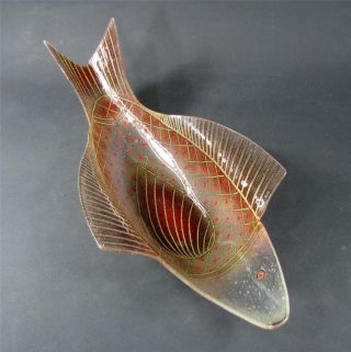 Vintage Signed Maurice Heaton Enameled Glass Fish Platter photo