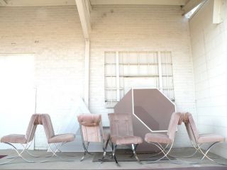 Glam 1970s Milo Baughman Era Chrome X Base Set 6 Dining Chairs Midcentury photo