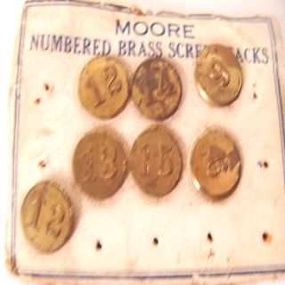 Vintage Brass Numbered Tag Steampunk Art Fancy Tack Lot Machine Age Icon Era Old photo
