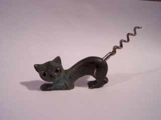 Vintage Modernist Bosse Type Cat Corkscrew/ Bottle Opener With Glass Eyes photo