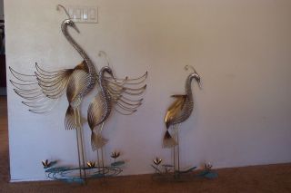 Vtg.  C.  Jere Crane Bird Metal Art Sculpture Mid Century Modern Signed 2 - Pcs photo