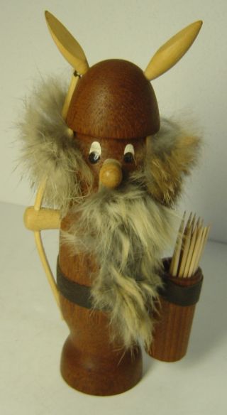 Cute Danish Modern Teakwood Viking Holder For Toothpicks Or Matches photo