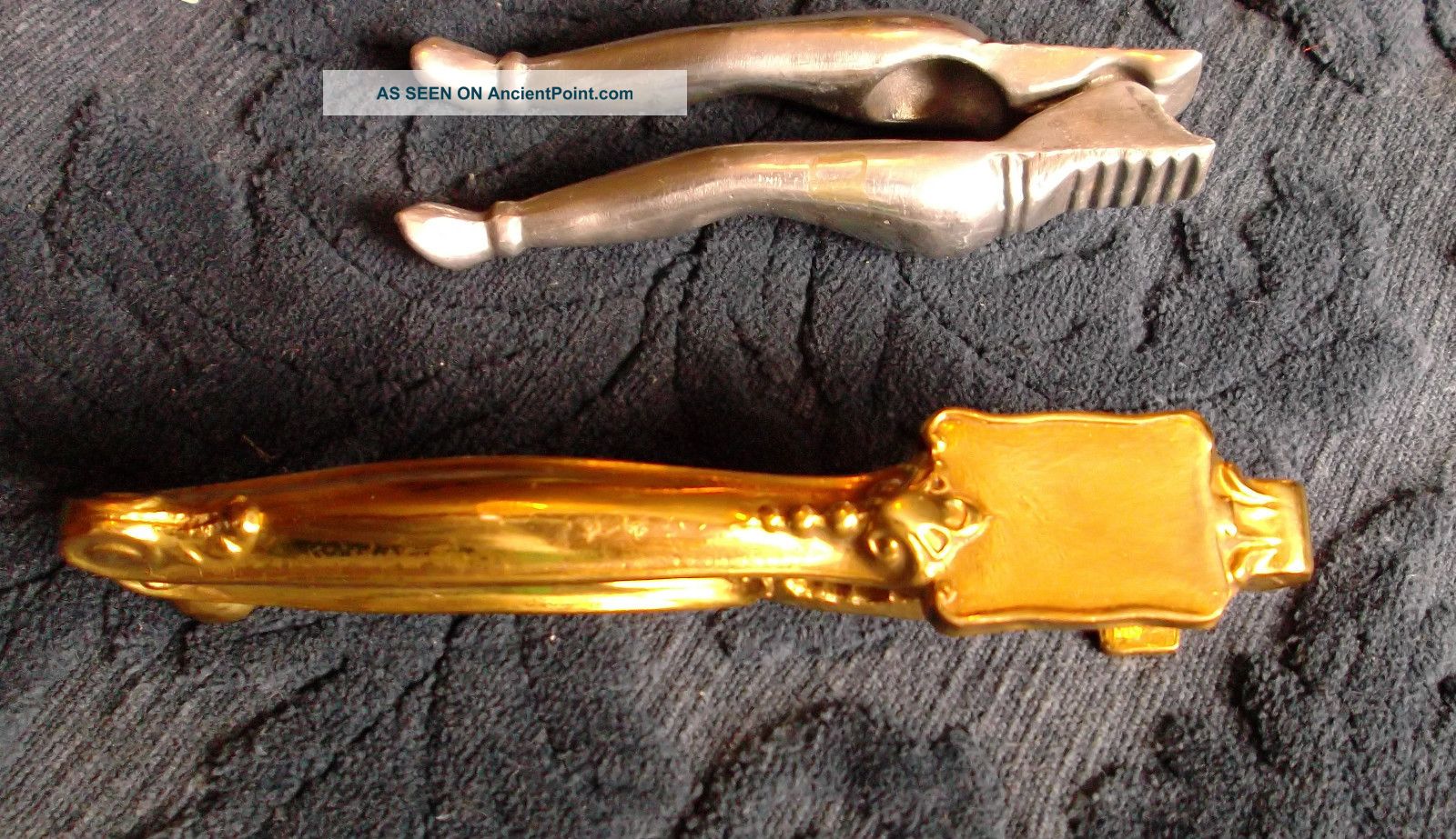 Vtg Antique Brass & Nickle ? Gold & Silver Tone Nutcrackers ~ 2 ~ Legs Mid-Century Modernism photo