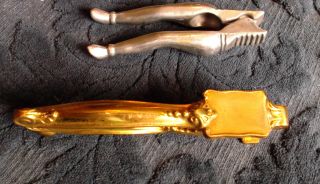 Vtg Antique Brass & Nickle ? Gold & Silver Tone Nutcrackers ~ 2 ~ Legs photo