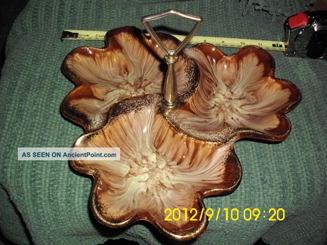 Calif.  Orig.  Beige Swirled Design Dish W/gold Handle 305 Usa - Perfect Cond Mid-Century Modernism photo