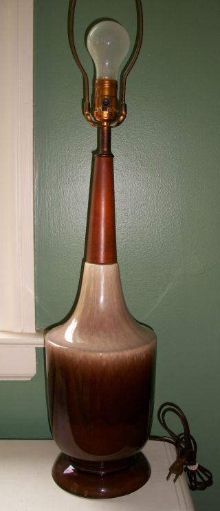 Vintage Mid Century Danish Teak Drip Brown Large Table Lamp photo