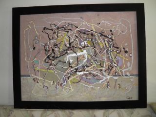 Excellent Mid - 2oth Cent.  J.  Pollack - Inspired Abstract Painting Signed 