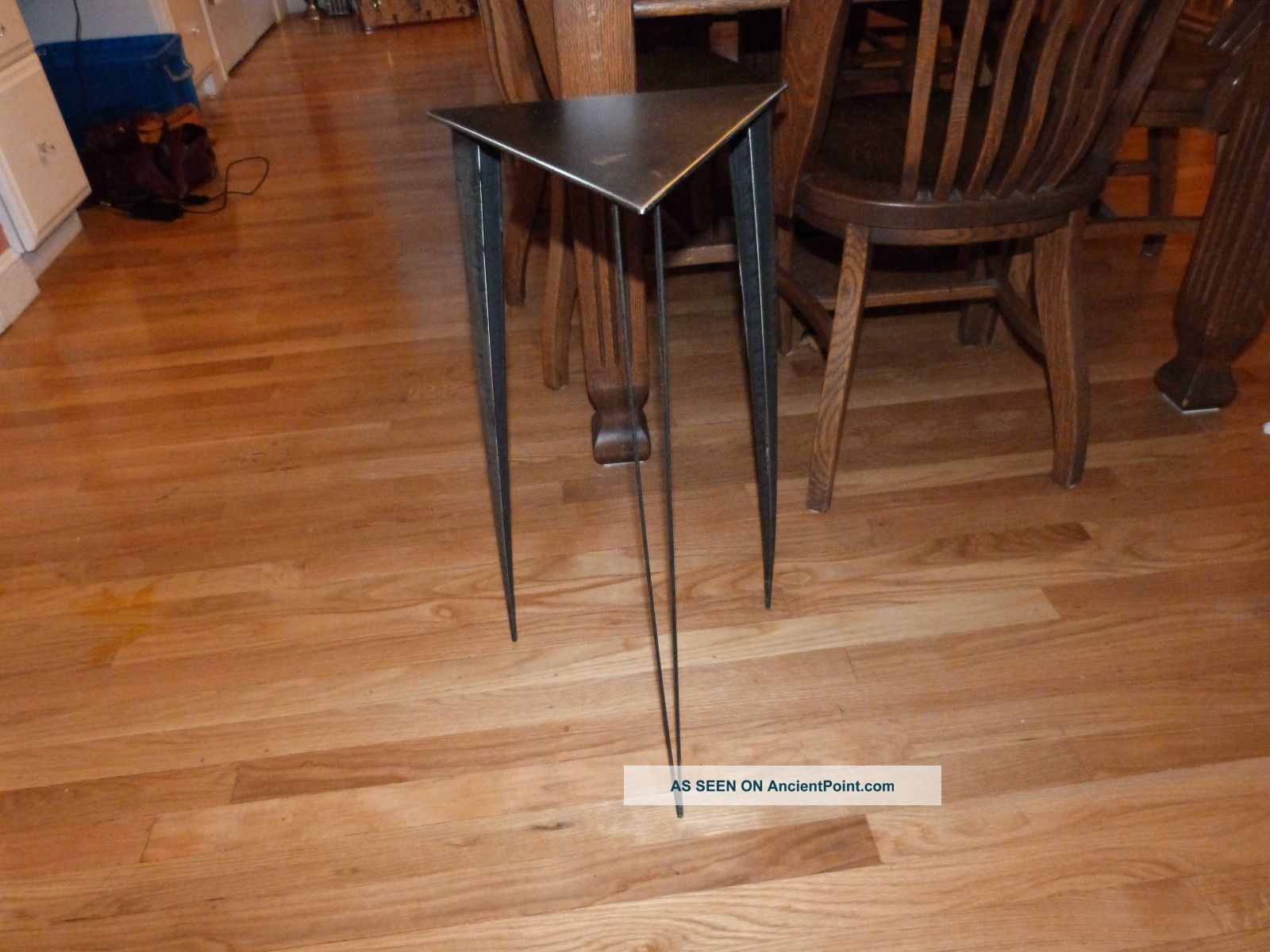 Modernism Corner Table Metal Abstract Triangle Label Millscale Nc. Mid-Century Modernism photo