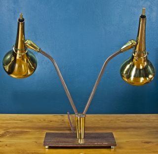 Laurel Lighting Vintage C.  57 ' Space - Age Futurist Dual Cone Brass Shade Desk Lamp photo