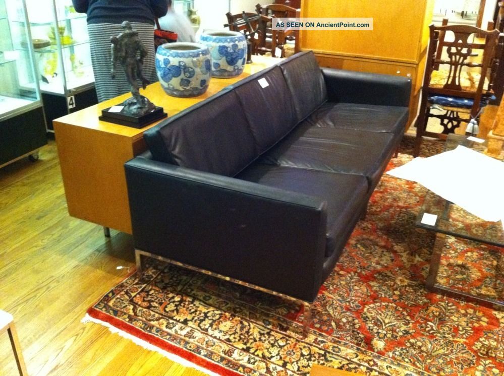 Black Leather Sofa Mid Century Danish Modern Mid-Century Modernism photo