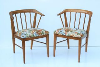 Pair Mid Century Danish Modern Barrel & Spindle Back Dining Chairs Eames Era photo