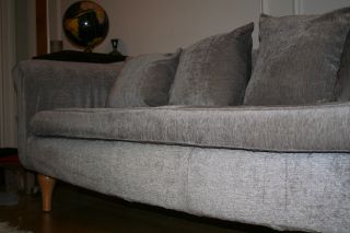 Grey Corded Velvet Sofa,  Mid - Century,  Italian - Built; Scroll Arms,  Down Cushions photo