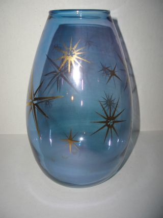 Mid Century Modern Art Glass Vase Starburst Sunburst Blue Purple Vintage Retro photo