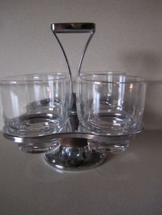 Mid - Century Modern Condiment Server Caddy Stainless And Walnut photo