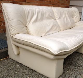 Custom Designed Modern White Leather Sofa In Near Mint Condition (7 Ft) photo