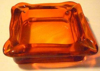 Vintage Mid Century Amberina Red Orange Square Glass Ashtray Unknown Maker photo