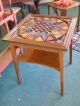 Mid - Century Modern Reverse Painted Glass Encased Top Game Table Wood Legs & Base Mid-Century Modernism photo 1