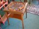 Mid - Century Modern Reverse Painted Glass Encased Top Game Table Wood Legs & Base Mid-Century Modernism photo 4