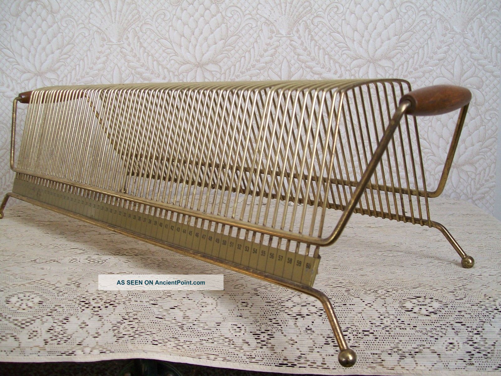 Vintage Record Rack Letter Holder Teak Handle Metal Mid Century Modern Desk File