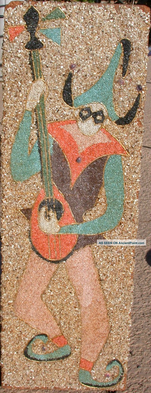 Huge Vintage Gravel Wall Art - - Harlequin And Music Theme Wall Hanging Mid-Century Modernism photo