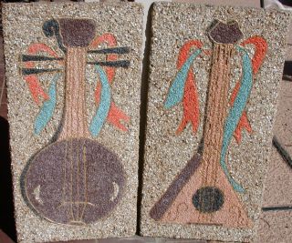 Vintage Gravel Art Wall Hangings - - Lute And Mandolin Musical Instruments photo