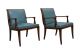 Hollywood Regency Stow & Davis Blue Leather And Solid Walnut Wood Arm Chairs Mid-Century Modernism photo 1