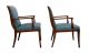 Hollywood Regency Stow & Davis Blue Leather And Solid Walnut Wood Arm Chairs Mid-Century Modernism photo 2