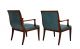 Hollywood Regency Stow & Davis Blue Leather And Solid Walnut Wood Arm Chairs Mid-Century Modernism photo 3