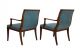 Hollywood Regency Stow & Davis Blue Leather And Solid Walnut Wood Arm Chairs Mid-Century Modernism photo 4
