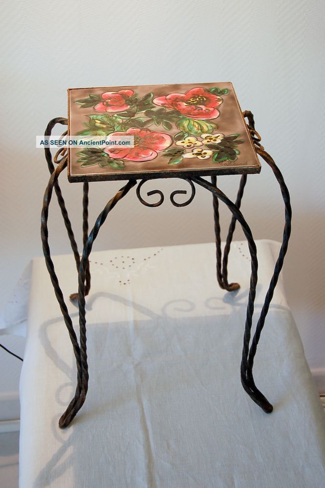 French Provence 1950 Era Wrought Iron And Ceramics Plant Stand Table Mid-Century Modernism photo