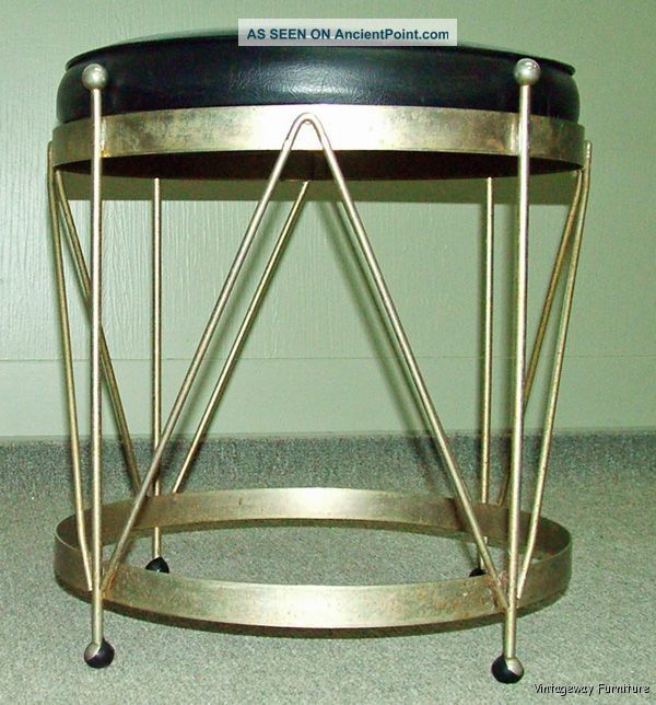 5823: Mid - Century Modern Chrome Stool Black Seat Retro W Casters Mid-Century Modernism photo