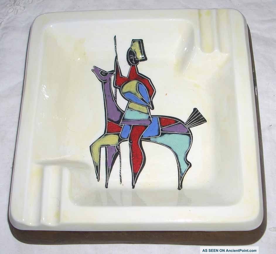 Large Mid Century Modern Italian Art Pottery Ashtray Leather Clad Vintage Mid-Century Modernism photo