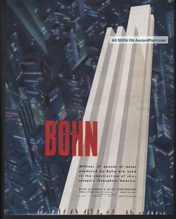 1947 Bohn Aluminum Metal City Memorabilia Modern Kort Skyscraper Detroit Art Ad Mid-Century Modernism photo