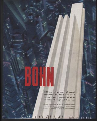 1947 Bohn Aluminum Metal City Memorabilia Modern Kort Skyscraper Detroit Art Ad photo